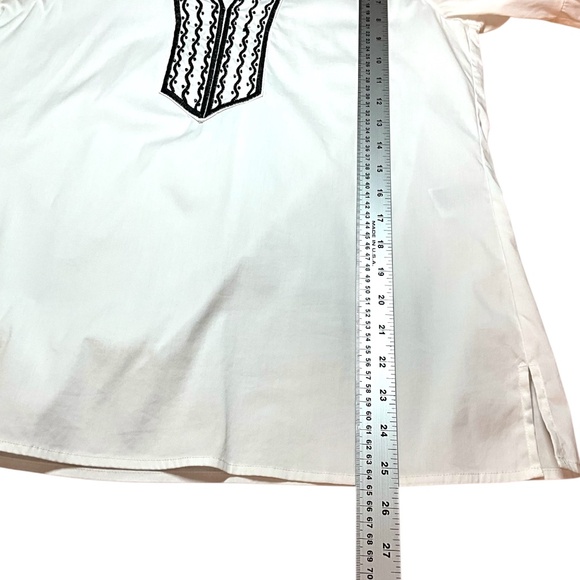 CHICO’S Cotton Poplin Embroidered and Beaded Balloon Sleeve Boho Blouse US Sz 2 - Picture 7 of 14
